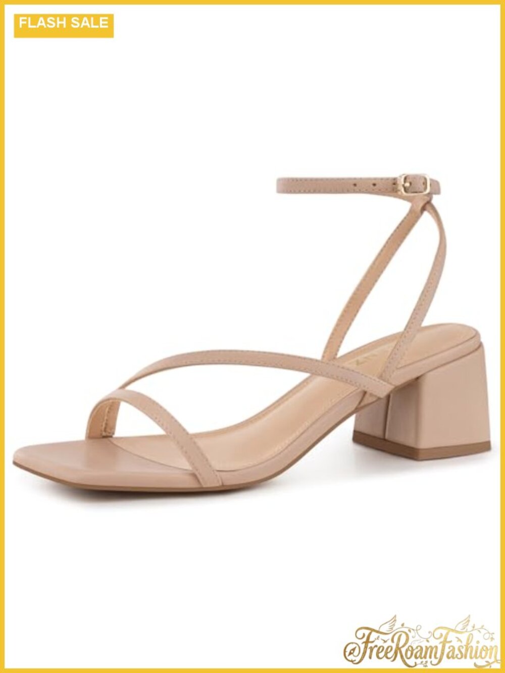 Women's Chunky Low Heel Strappy Sandals Faux Leather Open Toe Comfort Heels